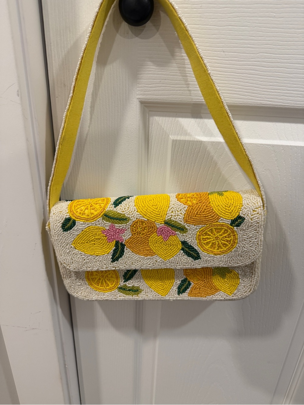 POL Yellow and Cream Beaded Lemon Shoulder Bag